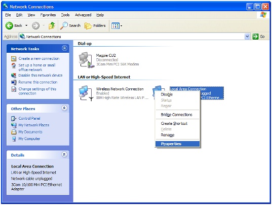 Static IP address in XP — SI/ITS